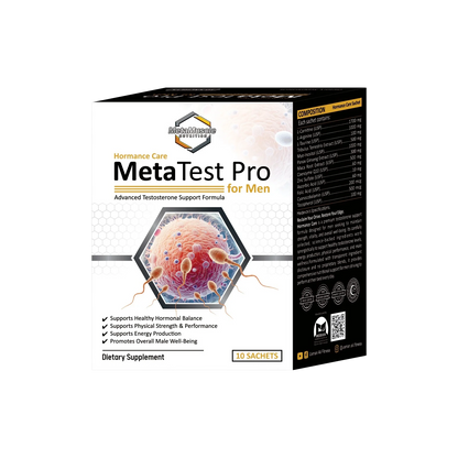 MetaMuscle Nutrition Hormance Care MetaTest Pro testosterone support formula for men, box of 10 sachets