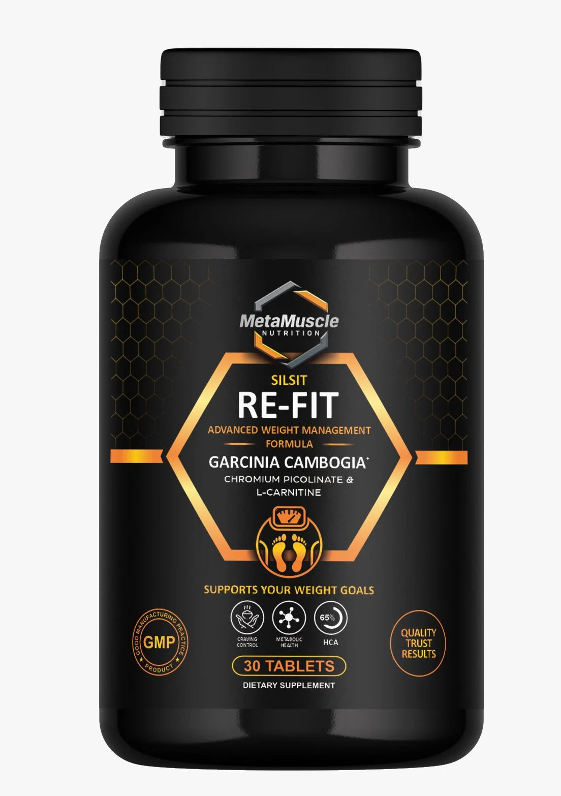 MetaMuscle Nutrition Silsit Re-Fit weight management formula with Garcinia Cambogia, bottle of 30 tablets