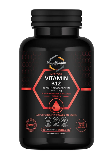 MetaMuscle Nutrition Methyvox Vitamin B12 methylcobalamin 1000 mcg, bottle of 30 chewable tablets