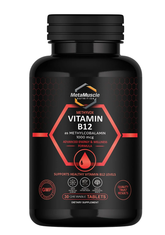 MetaMuscle Nutrition Vitamin B12 methylcobalamin 1000 mcg, bottle of 30 chewable tablets