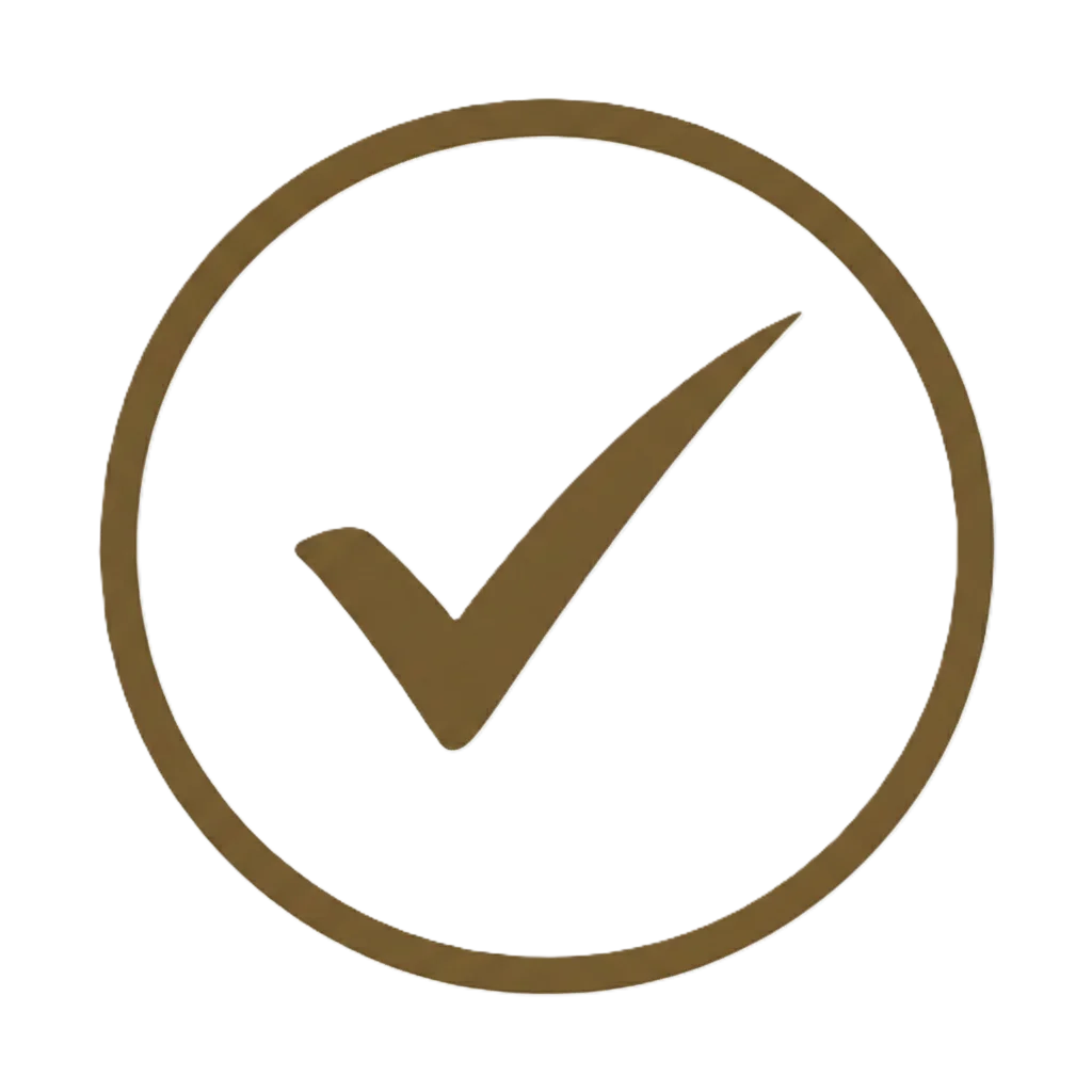 Brown check mark icon inside a circle on a white background.